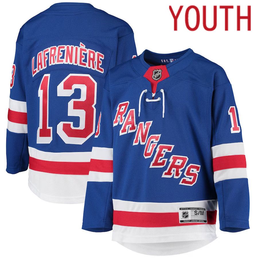 Youth New York Rangers #13 Alexis Lafreniere Blue Home Premier Player NHL Jersey